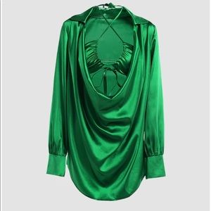 Solid Satin Drawstring Dress and Halter Top 2 piece set